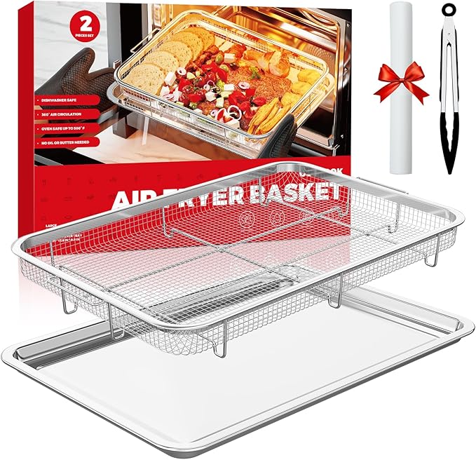 Air Fryer Basket for Oven, Air Fryer Basket and Stainless Steel Baking Tray Pant Oven Air Fryer Pan Rack for Cooking Baking Dishwasher and Broiling (18.7"x12.8")