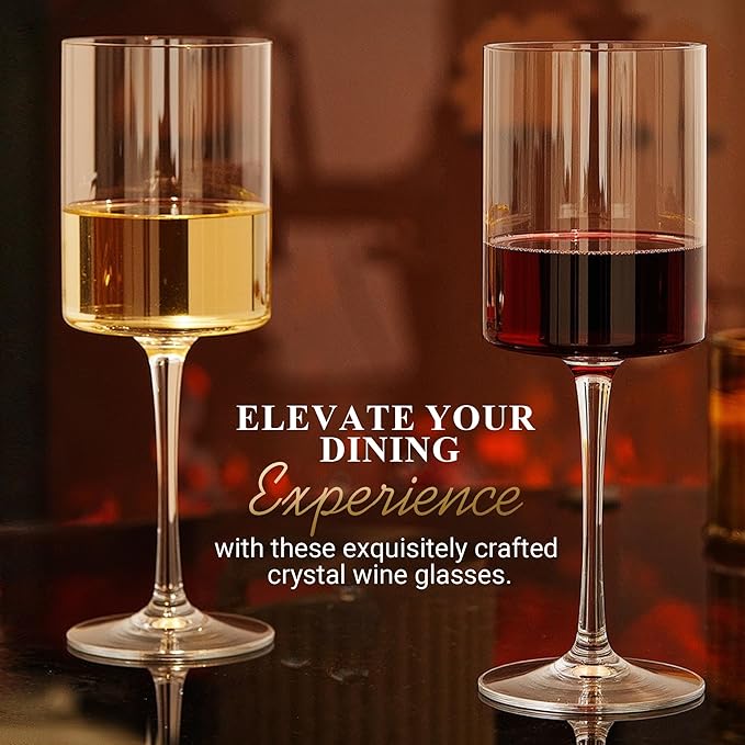 MICHLEY Square Crystal Wine Glasses Set of 4-15.5 oz large Long Stem Glassware Red/White Glasses Drinkware Perfect Gifts for Women, Wedding,Birthday Decorations