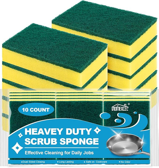 HOMEXCEL Heavy Duty Scrub Sponges Kitchen 10 Count, Extra-Large Sponges for Cleaning Kitchen and Household, Dish Scrubber for Washing Dishes, Pots and Pans