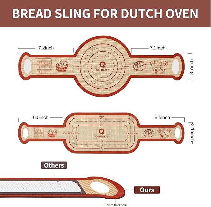 Silicone Sourdough Bread Sling Mat - 2Set Oval Round Dough Baking Slings for Dutch Oven, NonStick High Degree Kitchen Sour Cookie Making Loaf Pan Lifter Liner, Reusable Transfer Mats With Long Handles