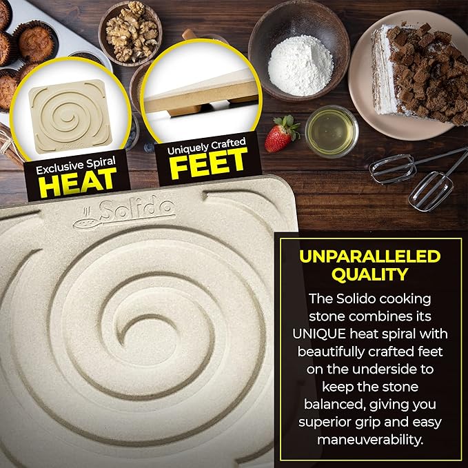 Pizza Stone - Baking Stone. SOLIDO Rectangular 14"x16" - Perfect for Oven, BBQ and Grill