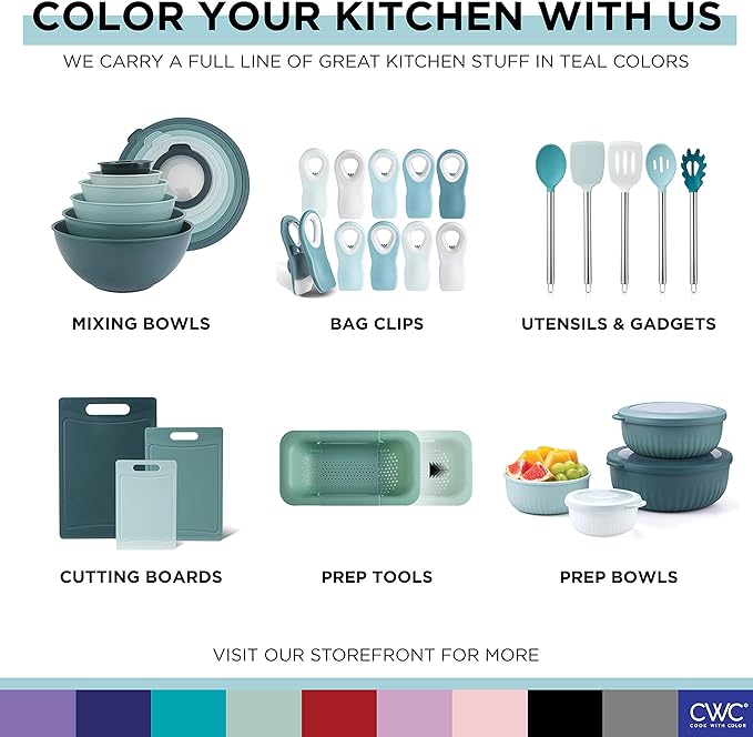 COOK WITH COLOR 4pc Plastic Mixing Bowl Set with Lids (Teal Ombre, 210 ml, 550 ml, 1150 ml, 3500 ml) - Sturdy, Nesting, BPA Free, Dishwasher Safe, Food Safe, Bowls for Cooking and Baking