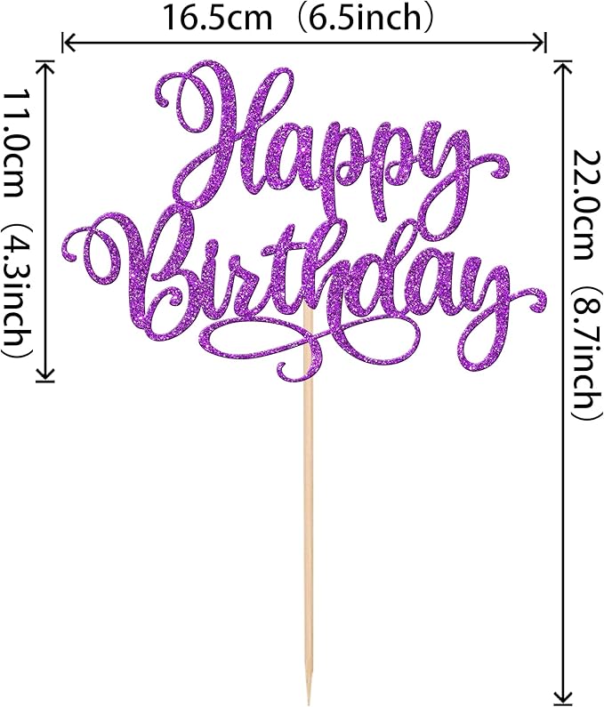 ZHUOWEISM 1 PCS Happy Birthday Cake Topper Glitter Happy Birthday Cake Pick for Celebrating Happy Birthday Anniversary Party Cake Decorations Supplies Purple