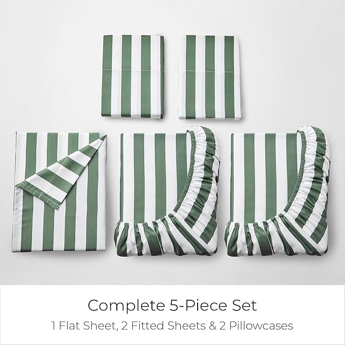 Mellanni Split King Sheets Set - 5 PC Iconic Collection Bedding - Hotel Luxury, Extra Soft, Cooling Bed Sheets - Wrinkle, Fade, Stain Resistant (Split King, Oxford Stripe Sage)