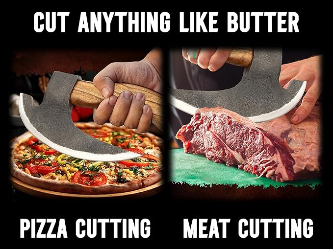 Handmade Viking Pizza Cutter Pizza Axe | Authentic Medieval Pizza Slicer with Ash Wooden Handle & Leather Sheath | Novelty Kitchen Tools for Pizza, Crust Cutting, and More