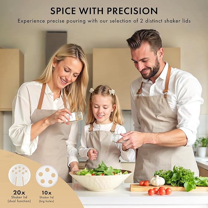 Square Spice Jars with Bamboo Wooden Lid (Pack of 24) Spice Jars with Shaker Insert and 240 Labels - Bamboo Lid Glass Container for Spice Organisation [4.3 in × 1.8 in]