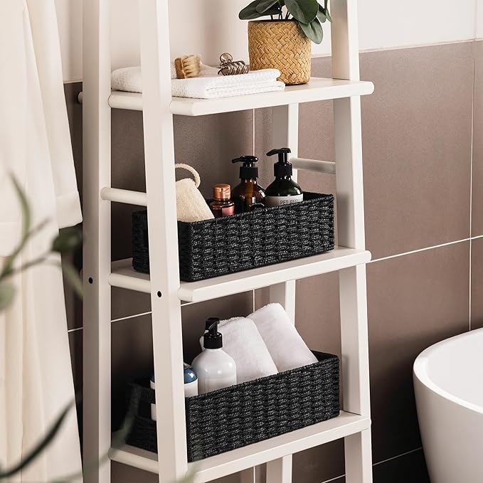 UBBCARE Toilet Tank Basket for Bathroom, Hand Woven Paper Wicker Basket for Organizing, Countertop Decorative Storage Basket with Handles, 2-Pack, Black