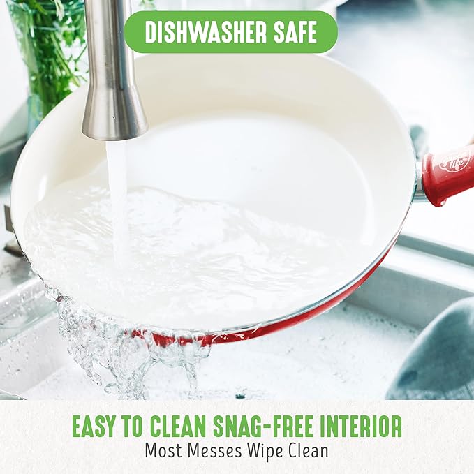 GreenLife 16 Piece Nonstick Cookware Set, Soft Grip Non-Toxic PFAS-Free Ceramic Pots & Pans, Dishwasher & Oven Safe, Frying, Sauce, Saute, Utensils, Glass Lids, Stay-Cool Handles, Wobble Free, Red