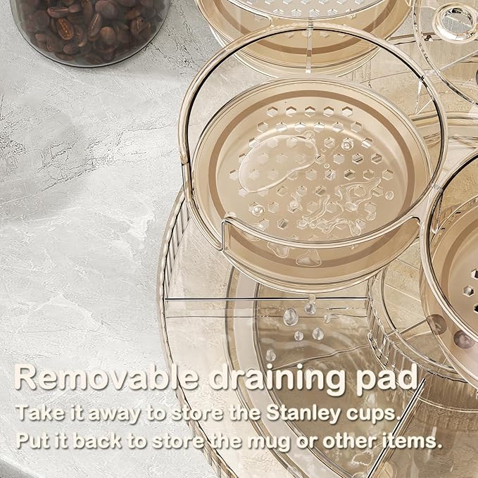 Rotating Stanley Cup Holder, Portable Water Bottle Organizer for 6 Stanley 40 oz & Mug, Adjustable Lazy Susan Organizer for Table Top Cabinet Home Countertop Pantry Shelf Tumbler Lid Organizer