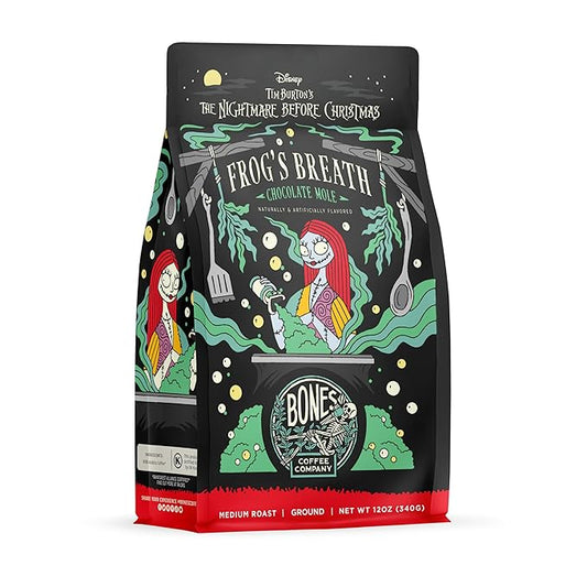 Bones Coffee Company The Nightmare Before Christmas Frog's Breath Flavored Coffee Beans, Medium Roast Ground Coffee Low Acid, Chocolate Mole Flavor (12 oz)