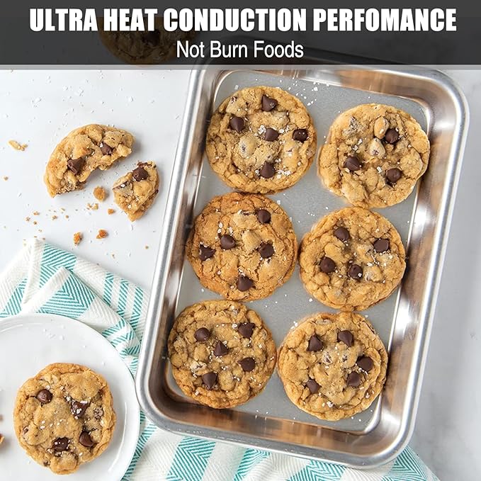 Baking Sheet Cookie Sheet Set of 2, Umite Chef Stainless Steel Baking Pans Tray Professional 12 inch, Non Toxic & Healthy, Mirror Finish & Rust Free, Easy Clean & Dishwasher Safe