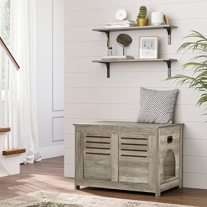 DINZI LVJ Long Wall Shelves, 23.6 Inch Wall Mounted Shelves Set of 2, Easy-to-Install, Wall Storage Ledges with Sturdy Metal Brackets for Living Room, Bathroom, Bedroom, Kitchen, Gray Wash