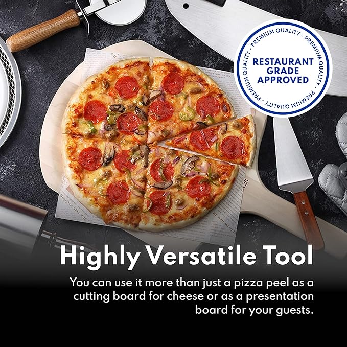 New Star Foodservice 50240 Restaurant-Grade Wooden Pizza Peel, 14" L x 12" W Plate, with 28" L Wooden Handle, 42" Overall Length