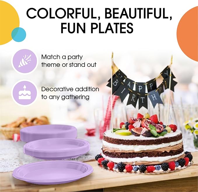 Exquisite Party Solids Lavender Plastic Plates For Party 10" Lavender Disposable Plates Heavy Duty Supplies 100 Pcs Plastic Dinnerware Sets Heavy Duty 350 GSM Disposable Dinnerware Set