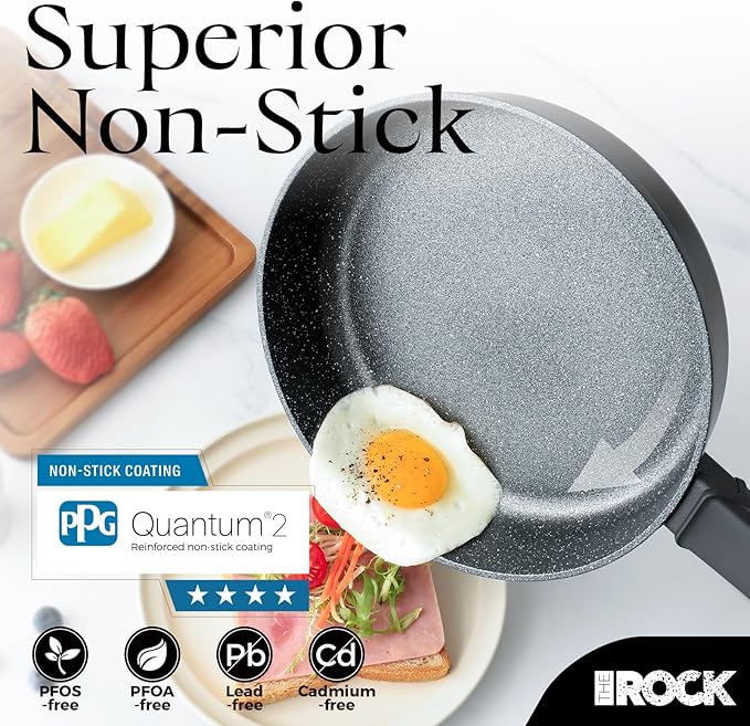 THE ROCK SOHO 9.5-Inch Non Stick Frying Pan – Nothing Sticks, Never Warps, Lasts Longer, Healthy Skillet with Heat-Resistant Handle, PFOA Free, Oven & Dishwasher Safe, Black