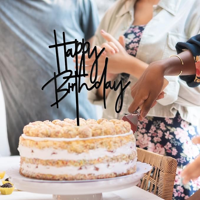 1 PCS Black Happy Birthday Cake Topper, 5.3 Inch x 7.2 Inch Acrylic Cake Topper Happy Birthday Cake Sign, Birthday Cake Decorations for Party Dessert, and Anniversary Supplies