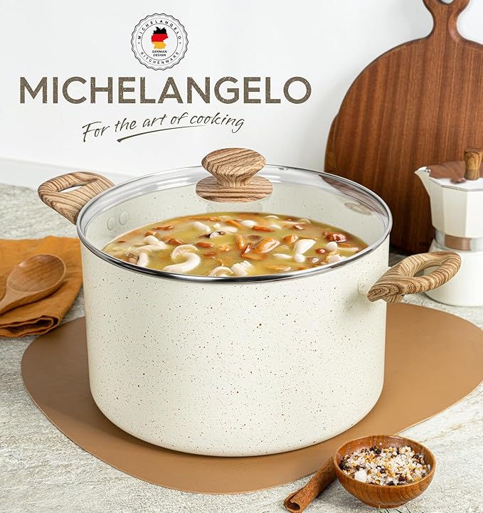MICHELANGELO 10 Quart Stock Pot with Lid, Large Pot for Cooking, Nonstick Cooking Pot with Healthy Coating, Big Soup Pots Induction Compatible, White