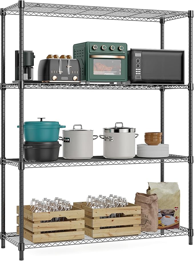 5-Shelf Storage Shelves,Wire Shelving Heavy Duty Metal Storage Shelving Unit Adjustable Garage Shelving Rack Pantry Kitchen (Chrome, 4 Tier,15.8" D x 45.3" W x 59.4" H)