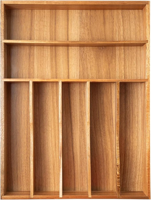 Silverware Organizer Kitchen Drawer Organizer Utensil Organizer Acacia Silverware Holder Cutlery Organizer in Drawer Flatware Organizer Tray(7 slots, Acacia
