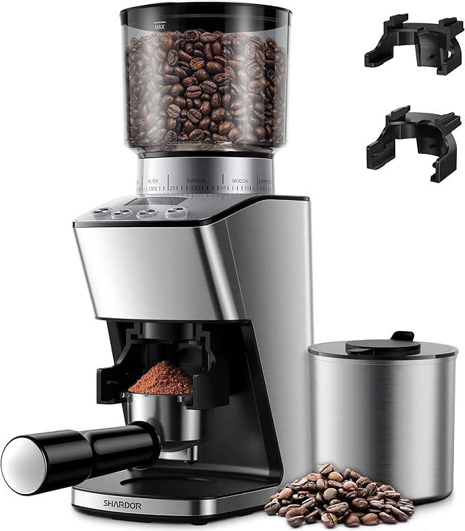 SHARDOR Conical Burr Coffee Grinder Electric, Espresso Coffee Bean Grinder with Precision Electronic Timer, Adjustable Burr Mill with 51 Precise Settings for Home Use, Stainless Steel Container