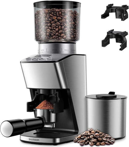 SHARDOR Conical Burr Coffee Grinder Electric, Espresso Coffee Bean Grinder with Precision Electronic Timer, Adjustable Burr Mill with 51 Precise Settings for Home Use, Stainless Steel Container