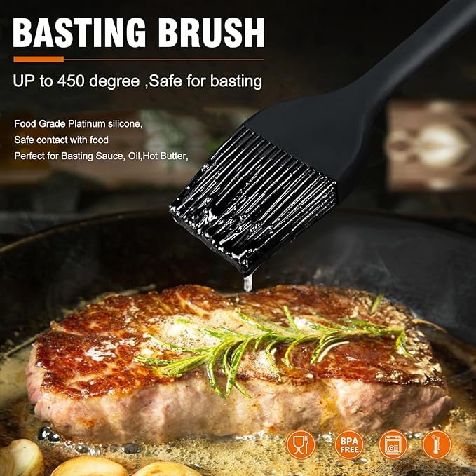 Walfos Silicone Basting Pastry Brush, Heat Resistant Small Basting Brush Set, Strong Steel Core and One-Pieces Design, Perfect for BBQ Kitchen Cooking, Desserts, BPA Free, 2 Pcs