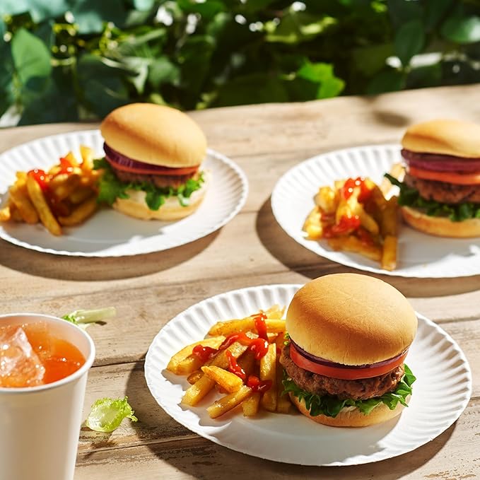 Munfix 500 Pack Uncoated Paper Plates 9 Inch, Everyday Disposable Plates, White Dinner Plates for BBQ Party, Picnics, Travel and Events, Microwavable Recyclable