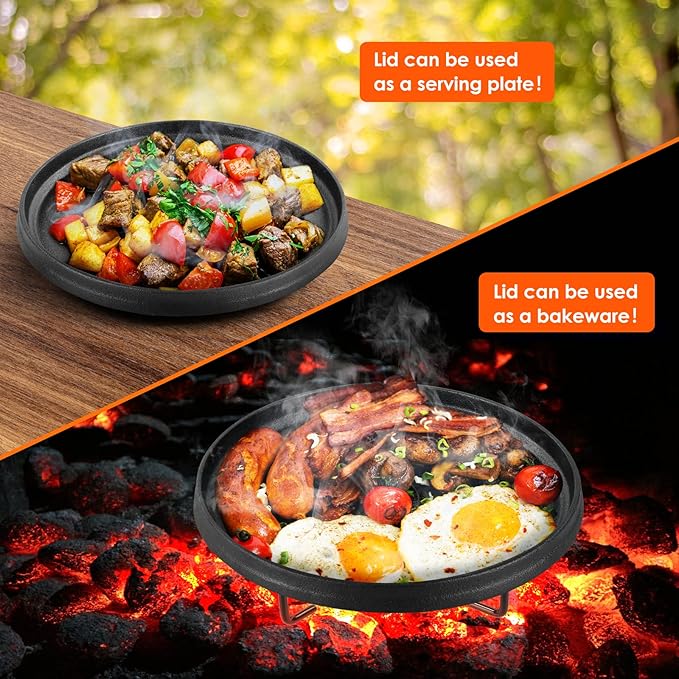 LIFERUN Dutch Oven Pot with Lid, 6.2 Quart Cast Iron Dutch Oven, without Feet, with Stand & Spiral-shaped Handle, Cast Iron Pot for Outdoor & Indoor