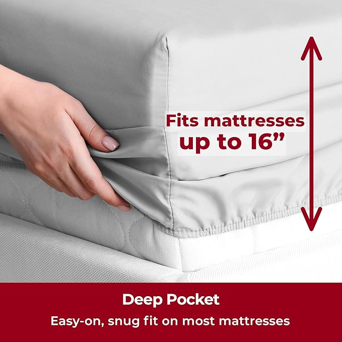 Mellanni Split King Sheets Set - 5 PC Iconic Collection Bedding - Hotel Luxury, Extra Soft, Cooling Bed Sheets - Wrinkle, Fade, Stain Resistant (Split King, Light Gray)