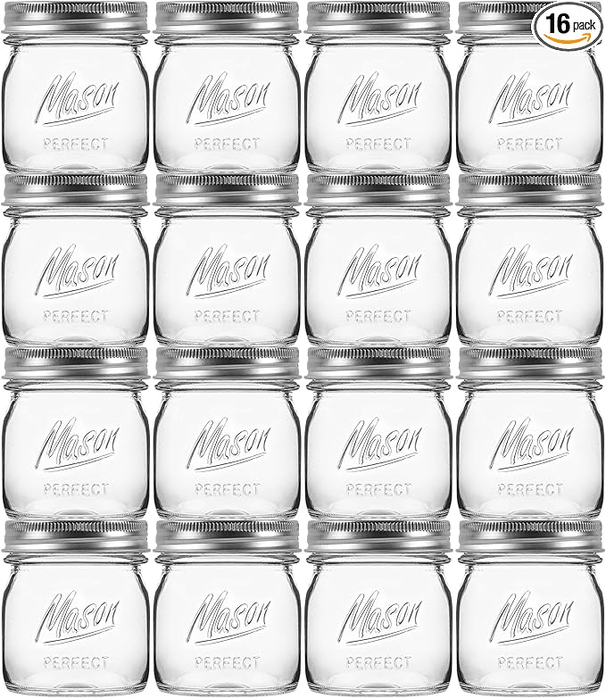 16 Pack 8 oz Mason Jars with Regular Airtight Lids - Glass Canning Jars 8 oz, Mini Mason Jars for Jam, Jelly, Honey, Overnight Oats, Party Favors, Shower Favor, Separable Lids