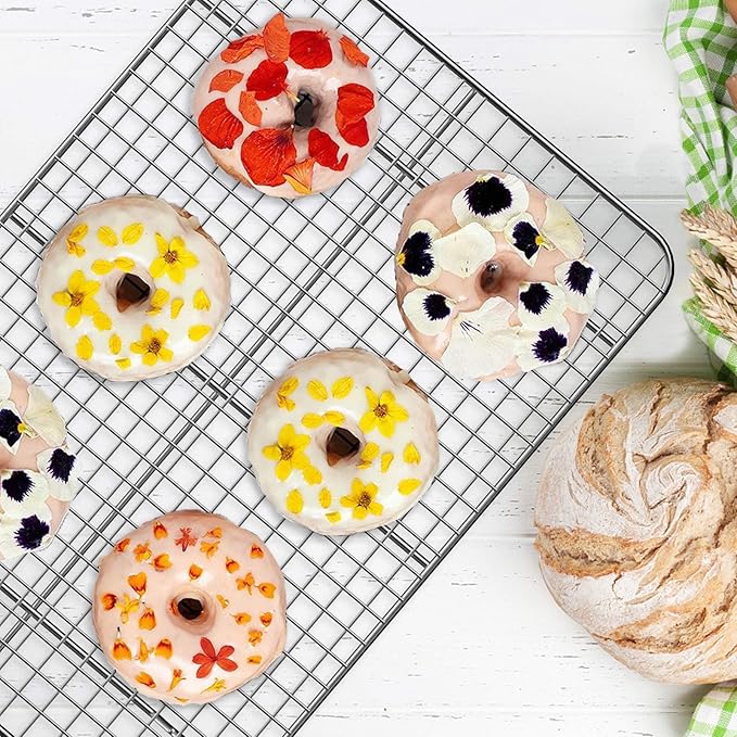 Baking Sheet with Rack Set [2 Pans + 2 Racks], Wildone Stainless Steel Cookie Sheet Baking Pan Tray with Cooling Rack, Size 18 x 13 x 1 Inch, Non Toxic & Heavy Duty & Easy Clean