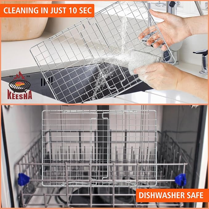 Cooling Rack, 304 Stainless Steel 3 Tier Cooling Rack for Cooling, Roasting and Grilling, Heavy Duty and Collapsible, Oven and Dishwasher Safe, 12" x 16.5", 2 Pack