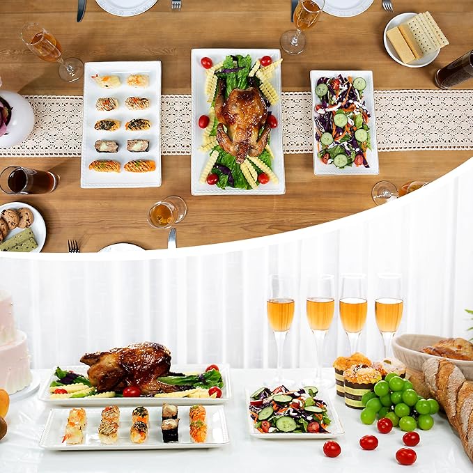 Kassel Ceramic Serving Platter Set | 16”/14”/12” Rectangular Serving Trays for Entertaining at Parties and Weddings | Oven Safe XL Serving Trays for Tacos, Steak, and Cake