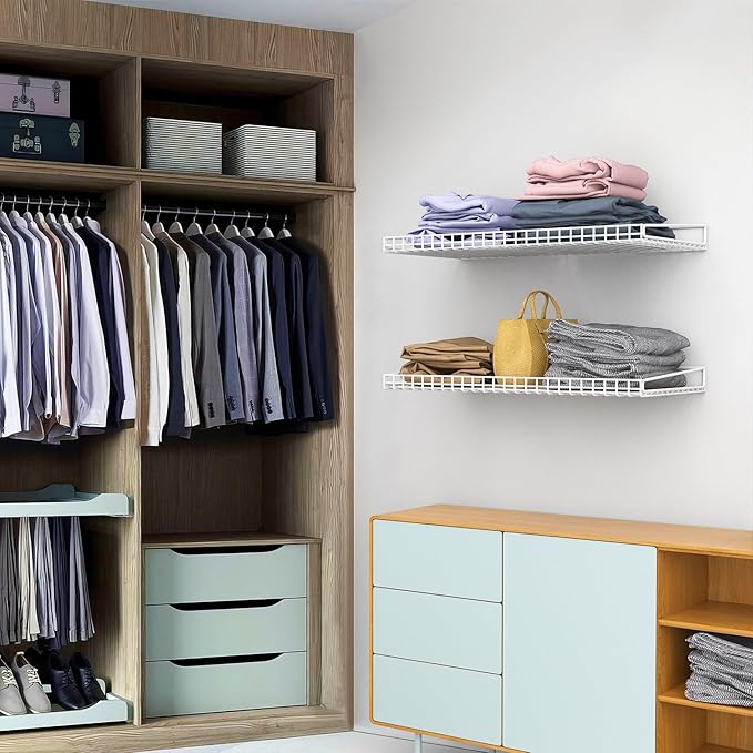 Ultrawall Wall Mounted Storage Shelf for Garage, 2 Pack Metal Shelf Rack, Heavy-Duty Wall Organizer Shelves Suitable for Shop, Shed, Garage 23.5inch x 12inch(White)