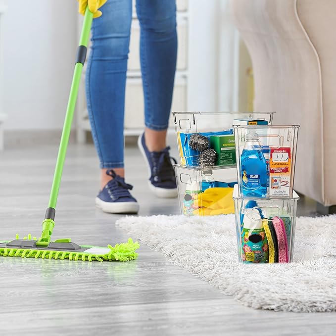 ClearSpace Modern Plastic Storage Bins with Lids – Perfect Kitchen Organization or Pantry Fridge Organizer, 4 Pack, 12.5" x 6" x 7", 9L Capacity Each, BPA Free, Stackable