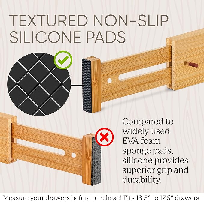 Night Tree Expandable Bamboo Drawer Dividers – Spring-Loaded Wooden Organizers for Clothes, Kitchen Utensils, Bathroom, and Dresser Drawers (13.5" to 17.5")
