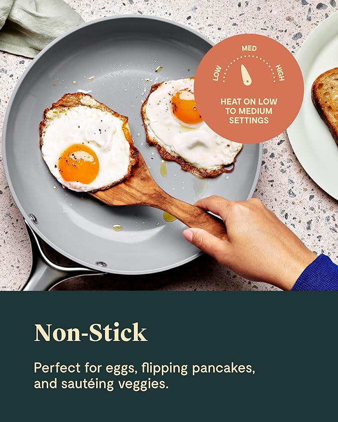 Caraway Ceramic Nonstick Fry Pan Set with Glass Lids – Includes Two 10.5” Fry Pans, One 8” Fry Pan, & Three Lids - Non Toxic, PTFE & PFOA Free - Oven Safe & Compatible with All Stovetops - Perracotta