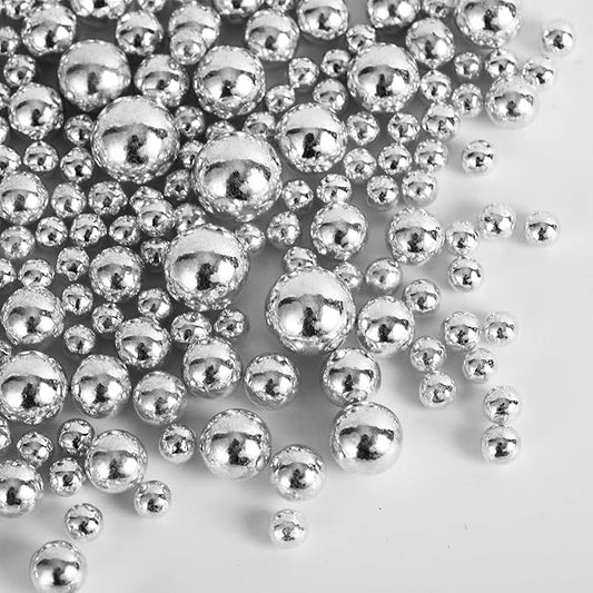 Kasvan Silver Pearl Sugar Sprinkles - Edible Candy Pearls 130g/4.58 Oz, Mix Size, Baking Cake Decorations, Ice Cream Toppings and Cookie Decorating, Wedding Party Chirstmas Supplies