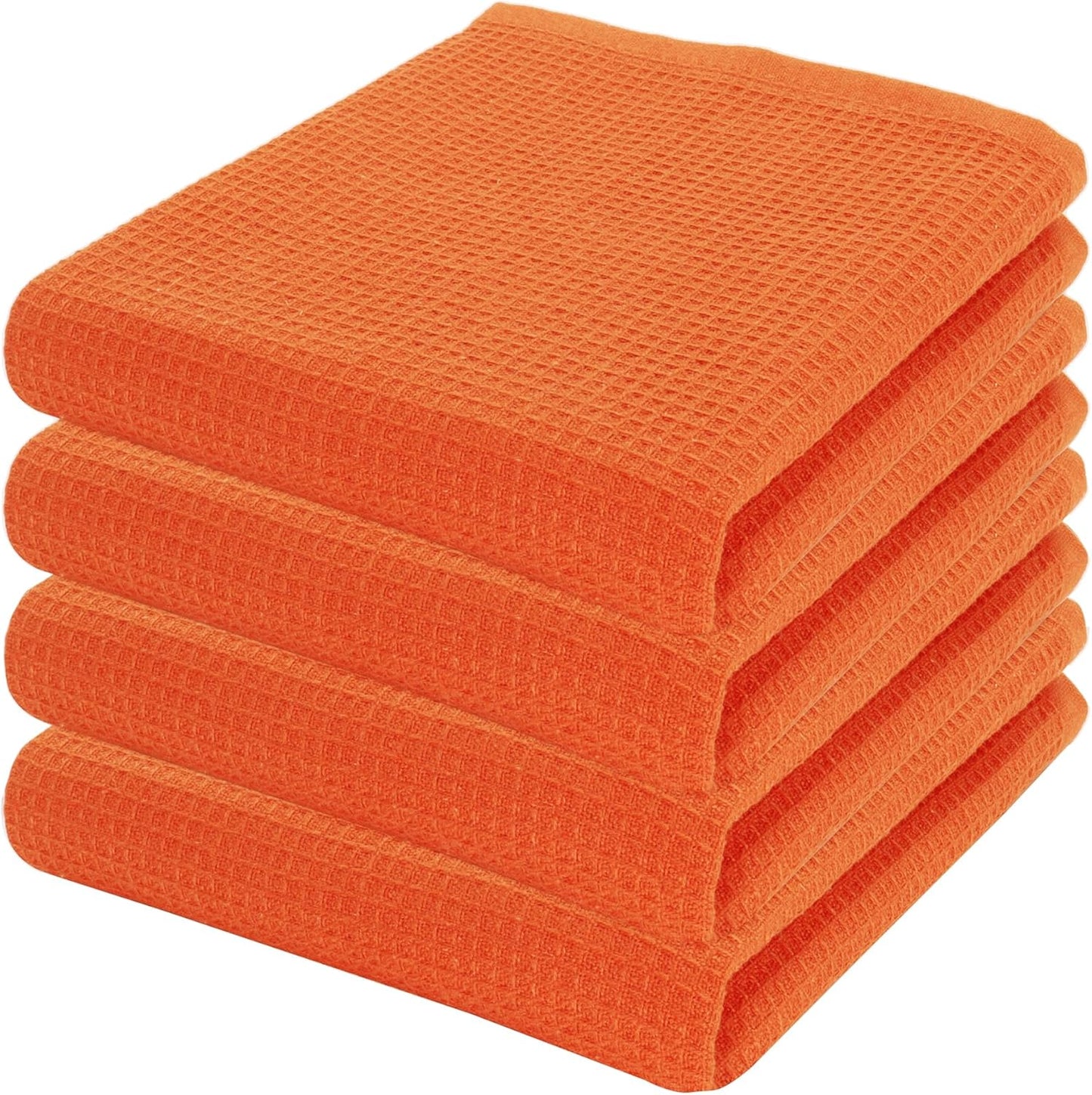 PurpleEssences Waffle Weave Kitchen Solid Dish Cloths 100% Cotton, Ultra Soft Absorbent Quick Drying Dish Towels (Orange, 15 x 25-4 Pack)