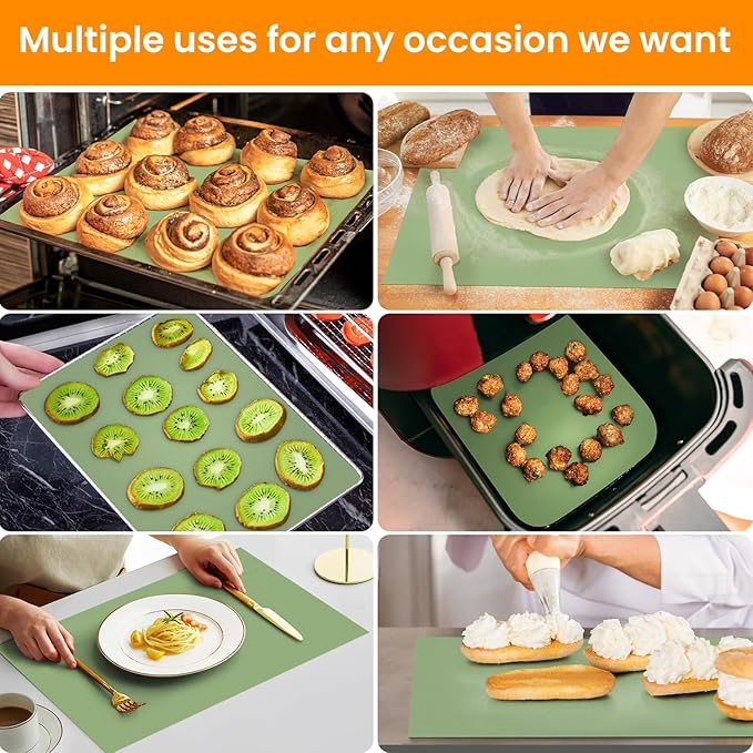 Silicone Baking Mat Roll - Best German Silicone - Heat Resistant Baking Macaron Bread Mat, Non-stick Pastry Mat, Reusable Dough Rolling Mat Cookie Sheet