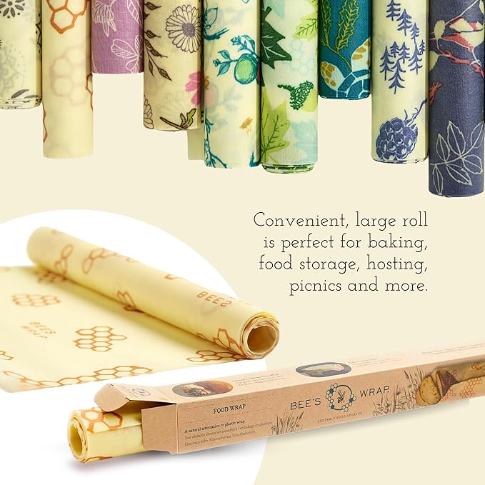 Bee's Wrap Vegan Beeswax Wraps for Food - Meadow Magic Cut to Size 14x52" Wax Paper Roll, Made in USA Reusable Waxed Paper & Bowl Covers, Organic Eco-Friendly Alternative to Aluminum Foil Plastic Wrap