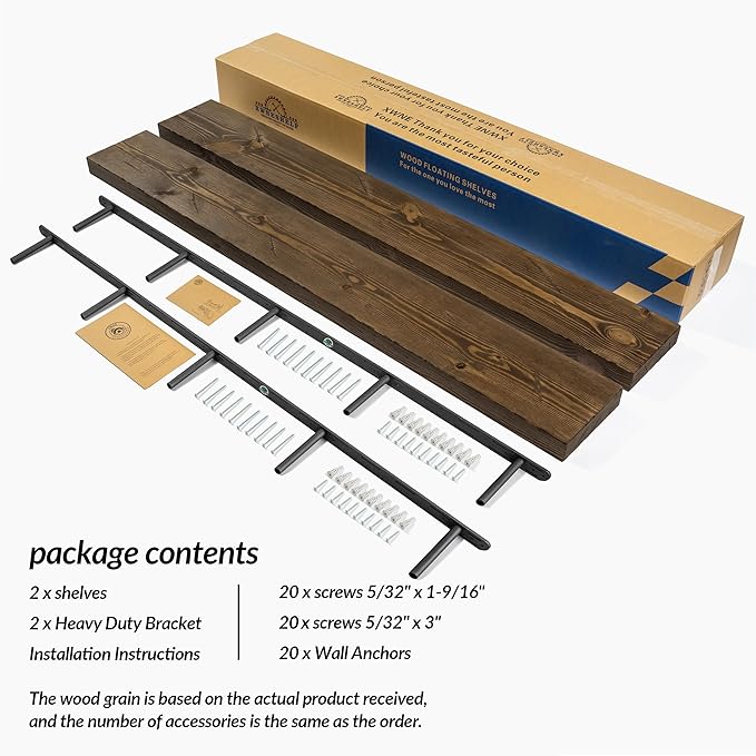 Floating Shelves 72 inch Long 8 "deep Set of 2, Heavy Duty Wood Wall Mounted Shelves for Bathroom Living Room Kitchen,Book Shelves with Thickened Hidden Bracket-Distressed Walnut