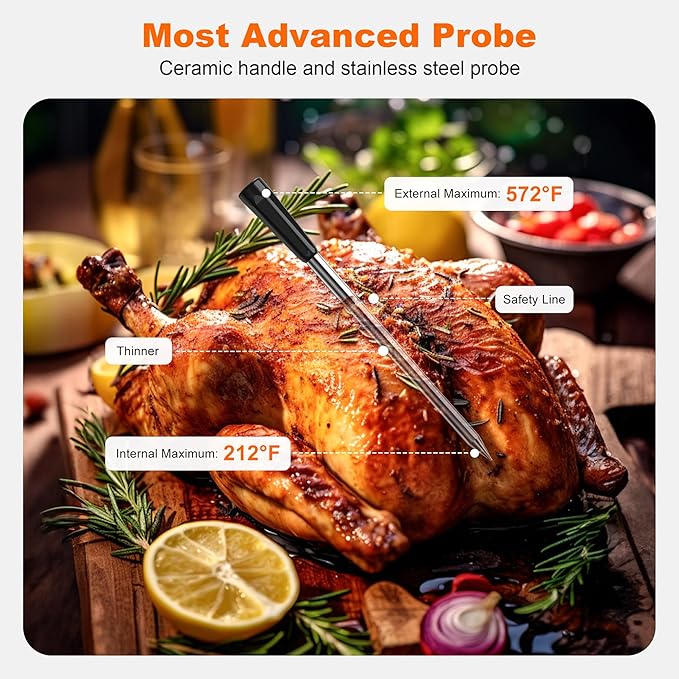 Dual Probes Meat Thermometer, Smart Digital Magnetic Standalone Base, Bluetooth Wireless Meat Thermometer Remote Tracking and Real-Time Readings, iOS and Android, for Grill, BBQ, Smoker