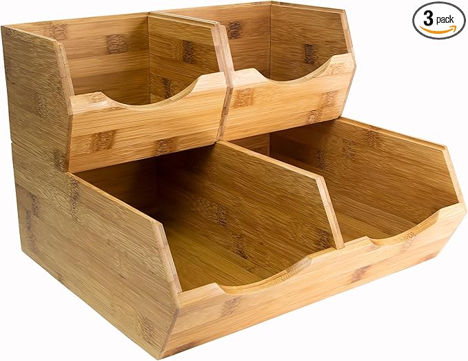HOMESTEAD Bamboo Pantry Storage Bins - Stackable Baskets, Potato and Onion Storage for Pantry Organization, Set 3 Pieces