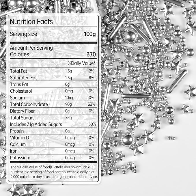 Silver Pearl Rods Star Sugar Sprinkles, Silver Sprinkles for Cake, Edible Pearls Baking Candy, 150g/5.29oz Mix Size, Cupcake Decoration, Wedding Party Supplies