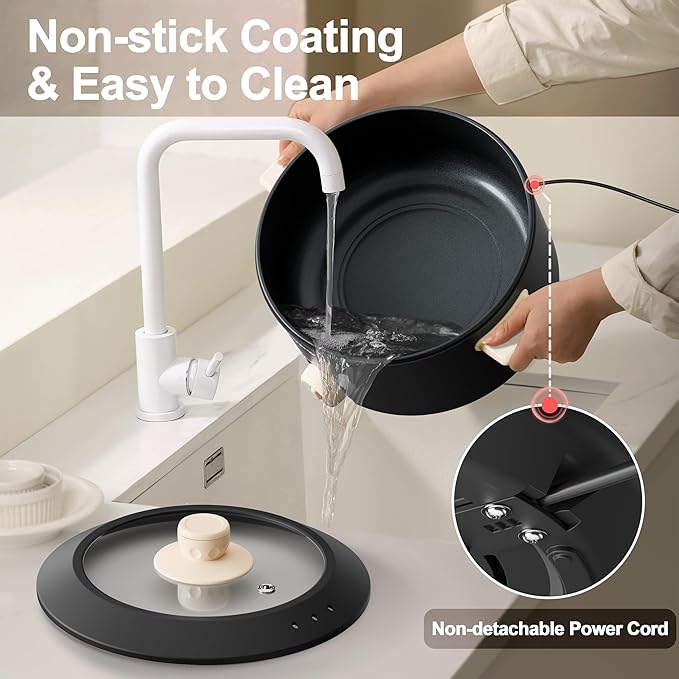 TOPWIT Hot Pot Electric, 4L Electric Pot with Non-Stick Coating, Dual Power Electric Cooker for Deep Frying, Steak, Pasta, Multi-Functional Large Capaity Shabu Shabu Pot for Party, Dark Black