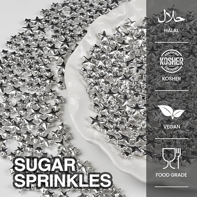 Silver Sprinkles for Cake Decorating, Star Candy Sugar, Mix Size, 150g/5.29oz, Food Grade, Cake Decoration, Cupcake Topper, Holiday, Party, Wedding Party, Birthday, Easter, Christmas Supplies