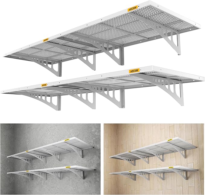 4-pack 2x3ft Adjustable Garage Wall Shelving 1120lbs Load Capacity Heavy Duty Wall Mounted Storage Shelf Metal Floating Shelves for Garage(White)