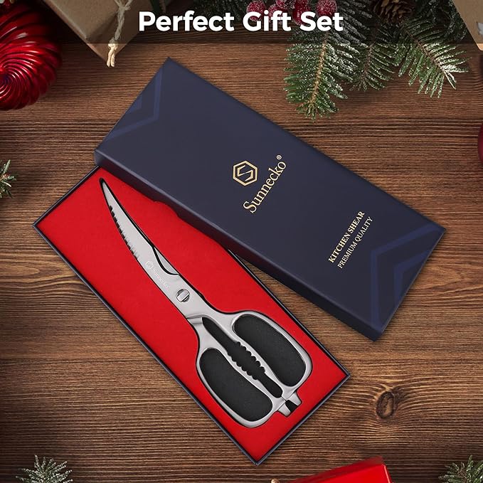 Sunnecko Kitchen Scissors for Food, Heavy Duty Scissors All Purpose Kitchen Shears That Come Apart, 9 Inch Fully Forged Stainless Steel with Curved Blades