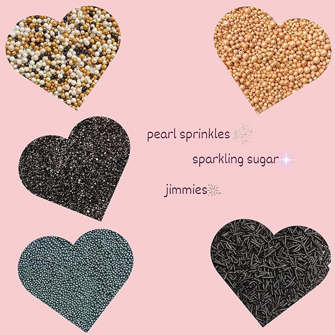 Confect Masquerade Sprinkles Mix – Champagne Gold & Black Pearl Dragees, Black Jimmies & Sparkling Sugar | Edible Sprinkles for Cakes, Cupcakes & Desserts | Vegan, Gluten-Free, Nut-Free, Soy-Free, Dairy-Free, Palm Oil-Free- 5 Oz